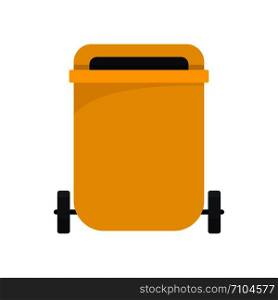 Yellow garbage can icon. Flat illustration of yellow garbage can vector icon for web design. Yellow garbage can icon, flat style