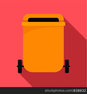 Yellow garbage can icon. Flat illustration of yellow garbage can vector icon for web design. Yellow garbage can icon, flat style