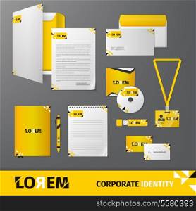 Yellow geometric technology business stationery template for corporate identity and branding set isolated vector illustration