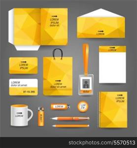 Yellow geometric technology business stationery template for corporate identity and branding set vector illustration