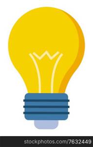 Yellow glass bulb in flat style closeup. Vector lamp symbol of new idea, innovation technology concept. Vector illuminated electrical lightbulb, solution. Yellow Glass Bulb Flat Style Closeup. Vector Lamp