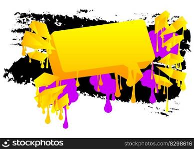 Yellow graffiti speech bubble with purple and black elements. Abstract modern street art design. Discussion, Feedback Message symbol performed in urban painting style.
