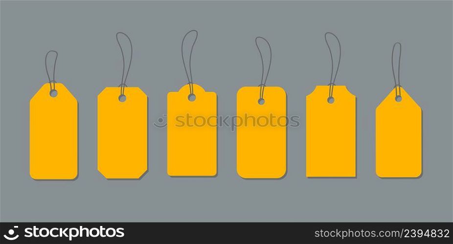 Yellow hanging price tags. Can be used for sales and promotions. Stock vector. Yellow hanging price tags. Can be used for sales and promotions.
