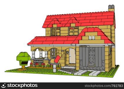 Yellow house, illustration, vector on white background.