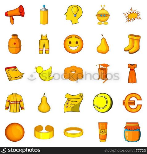 Yellow icons set. Cartoon set of 25 yellow vector icons for web isolated on white background. Yellow icons set, cartoon style