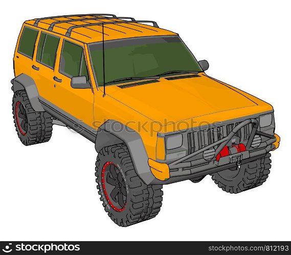 Yellow jeep cherokee, illustration, vector on white background.