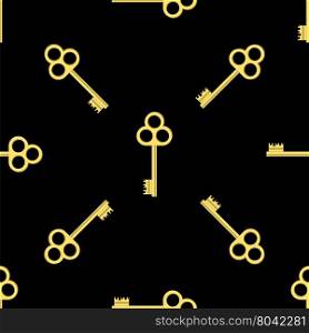 Yellow Keys Isolated on Black Background. Seamless Gold Key Pattern. Seamless Gold Key Pattern