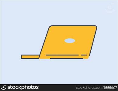 Yellow laptop semi flat RGB color vector illustration. Personal freelancers working device. Wireless technology for remote job. Open notebook computer isolated cartoon object on blue background. Yellow laptop semi flat RGB color vector illustration