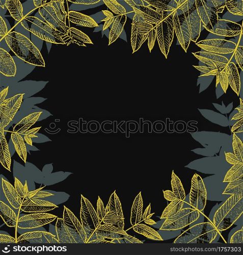 Yellow leaf frame design cover. Nature background template. Vector illustration.