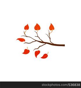 Yellow leaves on a branch icon in cartoon style on a white background. Yellow leaves on a branch icon, cartoon style