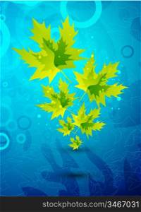 Yellow leaves on blue background