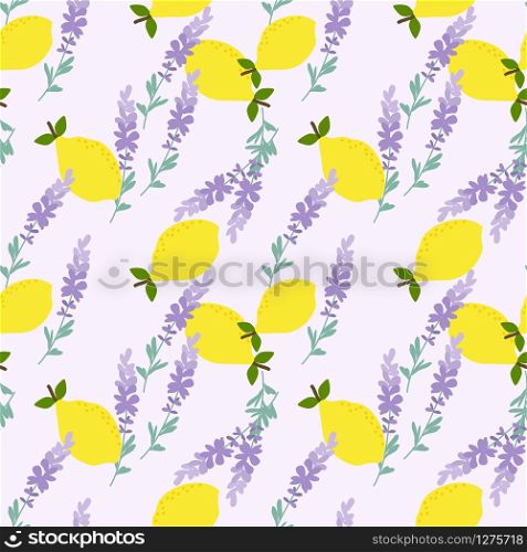 yellow lemon and lavender seamless pattern