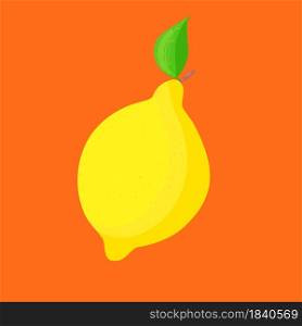 Yellow Lemon in Cartoon Style Isolated on Orange Background. Premium Vector of Tropical Fruit. Fresh Citrus Artwork.. Yellow Lemon in Cartoon Style Isolated on Orange Background. Tropical Fruit. Fresh Citrus Artwork. Vector Illustration.