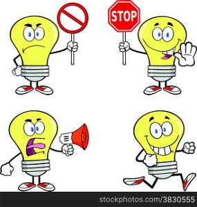 Yellow Light Bulb Cartoon Characters. Set Collection 14