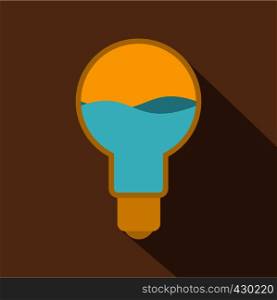 Yellow light bulb with blue water inside icon. Flat illustration of yellow light bulb with blue water inside vector icon for web. Yellow light bulb with blue water inside icon