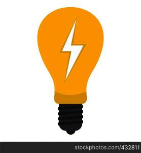 Yellow light bulb with lightning inside icon flat isolated on white background vector illustration. Light bulb with lightning inside icon isolated