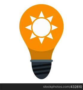 Yellow light bulb with sun inside icon flat isolated on white background vector illustration. Yellow light bulb with sun inside icon isolated