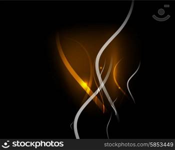 Yellow light in dark space with waves. Yellow light in dark space with waves. Vector illustration. Abstract background