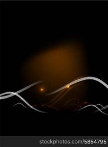 Yellow light in dark space with waves. Yellow light in dark space with waves. Vector illustration. Abstract background