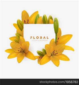 Yellow lily flower bouquet isolated. Vector illustration. Yellow lily flower bouquet isolated. Vector illustration of yellow lilies isolated on white background.