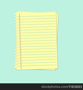 Yellow lined paper. Notebook paper sheet. Blank paper notepad in line vector. Yellow lined paper. Notebook paper sheet. Blank paper notepad in line