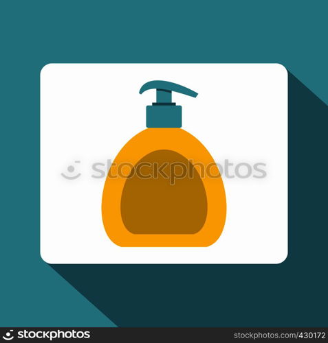 Yellow liquid soap bottle icon. Flat illustration of yellow liquid soap bottle vector icon for web. Yellow liquid soap bottle icon, flat style