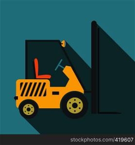 Yellow loader flat icon on a blue background. Yellow loader flat