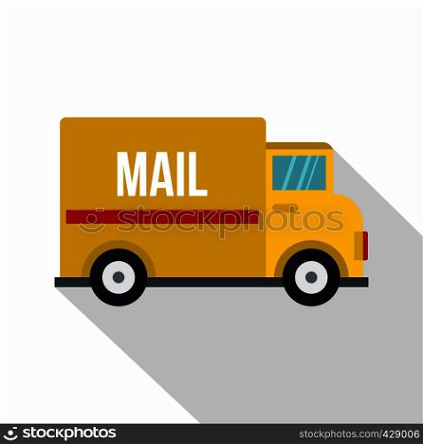 Yellow mail truck icon. Flat illustration of yellow mail truck vector icon for web isolated on white background. Yellow mail truck icon, flat style