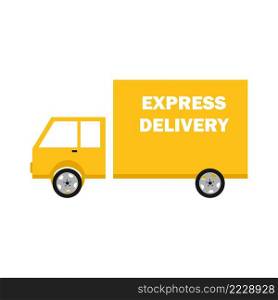 Yellow mail truck marked Express delivery. Vector flat illustration of a car. Delivery of mail, parcels and shipments.