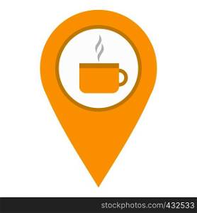 Yellow map geo tag with tea or coffee cup icon flat isolated on white background vector illustration. Yellow map geo tag with tea or coffee cup icon