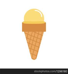 Yellow melon ice cream in waffle cones in flat style isolated on white background. Vector illustration. Yellow melon ice cream in waffle cones in flat style isolated on white background.