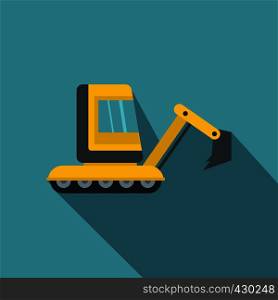 Yellow mini excavator icon. Flat illustration of yellow mini excavator vector icon for web. Yellow mini excavator icon, flat style