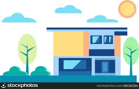 Yellow modern house in surburbs with trees Vector Image