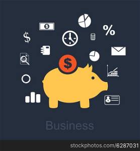 yellow monetary pig around the elements of the business