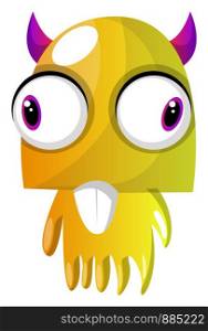 Yellow monster with pink horns and big eyes illustration vector on white background