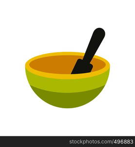 Yellow mortar and pestle flat icon isolated on white background. Yellow mortar and pestle flat icon