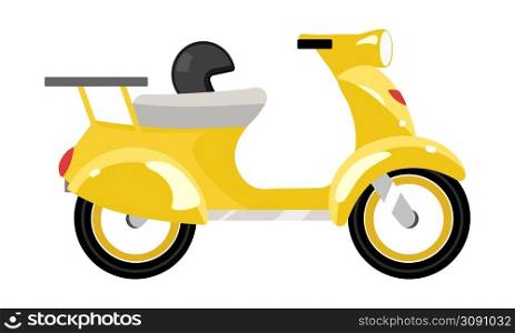 Yellow motor scooter semi flat color vector object. Full sized item on white. Transportation. Vintage vehicle for travel simple cartoon style illustration for web graphic design and animation. Yellow motor scooter semi flat color vector object