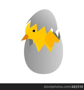 Yellow newborn chicken hatched from an egg isometric 3d icon on a white background. Yellow newborn chicken hatched from an egg icon
