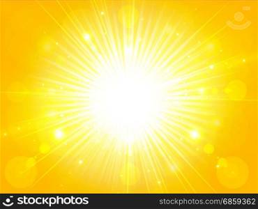 yellow orange summer sun light burst. glittering summer sun, background with copy space, Vector Illustration