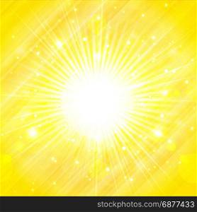 yellow orange summer sun light burst. glittering summer sun, background with copy space, Vector Illustration
