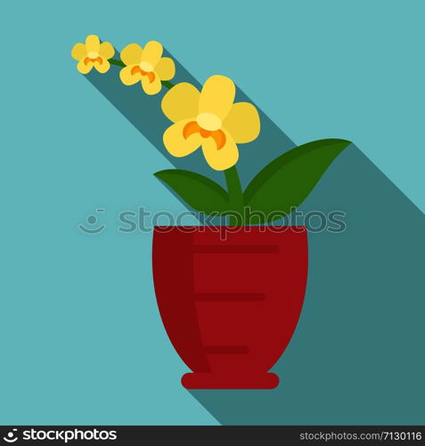 Yellow orchid icon. Flat illustration of yellow orchid vector icon for web design. Yellow orchid icon, flat style