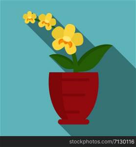 Yellow orchid icon. Flat illustration of yellow orchid vector icon for web design. Yellow orchid icon, flat style
