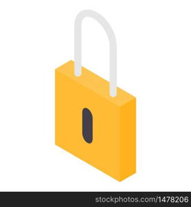 Yellow padlock icon. Isometric of yellow padlock vector icon for web design isolated on white background. Yellow padlock icon, isometric style