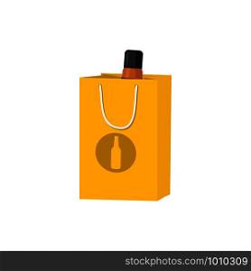 yellow paper bag with bottle in flat style vector. yellow paper bag with bottle in flat style