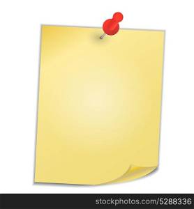 Yellow paper with pin on white background vector illustration