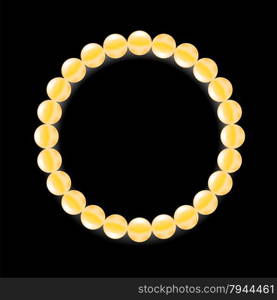 Yellow Pearl Necklace Isolated on Black Background. Yellow Pearl Necklace