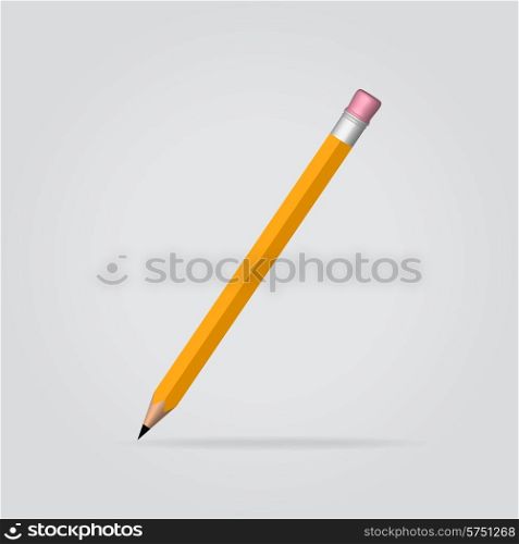 Yellow pencil in vertical position on gray background