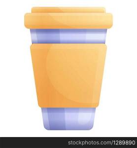 Yellow plastic cup icon. Cartoon of yellow plastic cup vector icon for web design isolated on white background. Yellow plastic cup icon, cartoon style