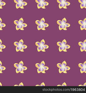 Yellow plumeria flower seamless pattern. Exotic tropical wallpaper. Abstract botanical backdrop. Design for fabric , textile print, wrapping, cover. Vector illustration.. Yellow plumeria flower seamless pattern. Exotic tropical wallpaper.