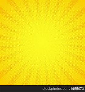Yellow pop art comic background with blast halftone dot.Cartoon comic explosion pattern with radial sun. Comic background in retro style. vector eps10. Yellow pop art comic background with blast halftone dot.Cartoon comic explosion pattern with radial sun. Comic background in retro style. vector illustration